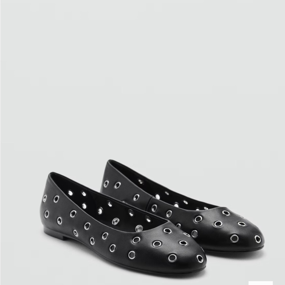 Mango Black Eyelet Flats Ballerinas